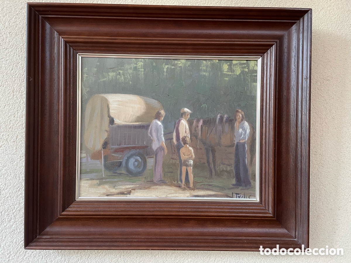 Arte: &Oacute;leo marco de madera. Firmado Trelis.