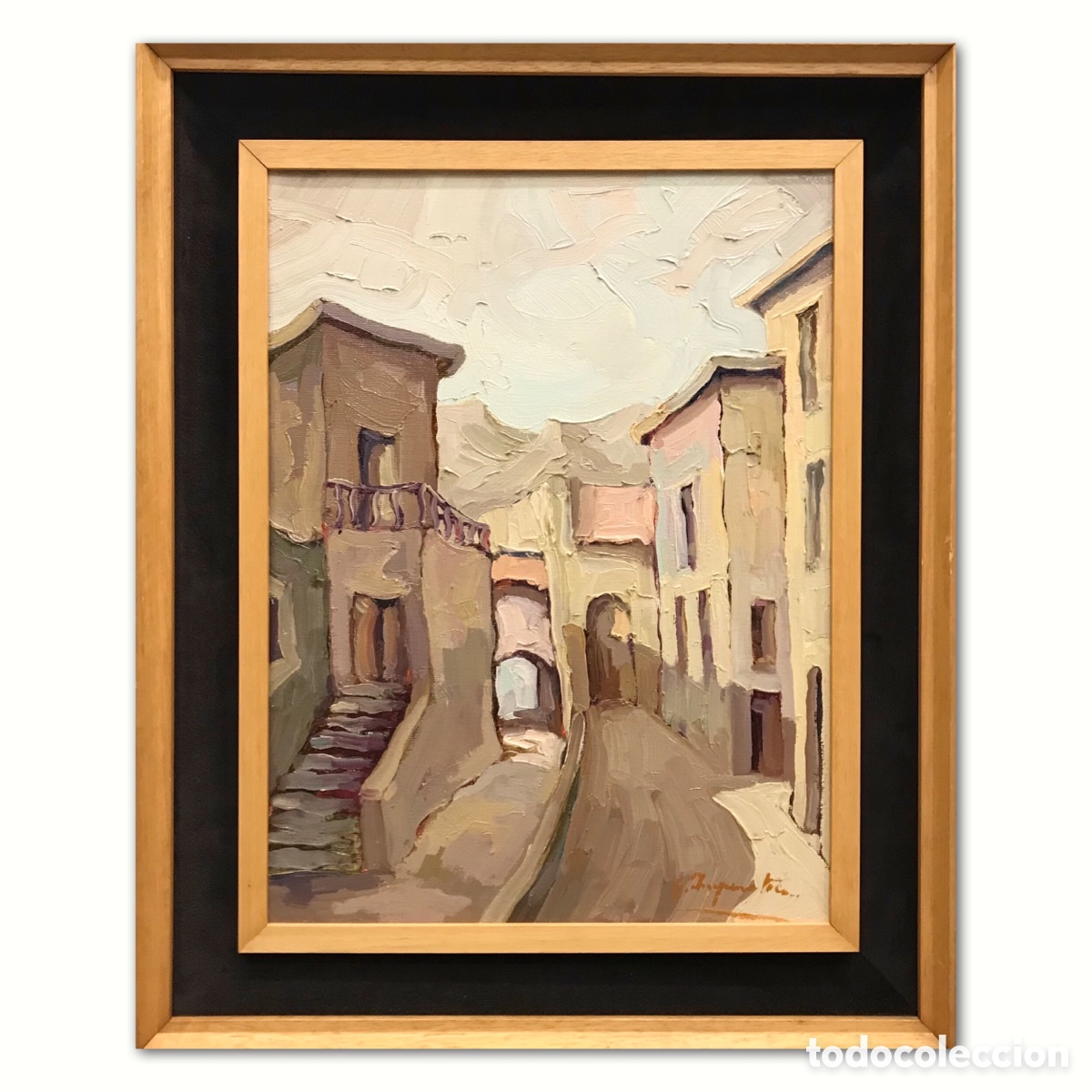 Arte: &rdquo;Stradina Mediterranea al Sole&rdquo; Giuseppe Imperatore (1951-2024), a&ntilde;os.80-90 del S.XX, 50x40cm