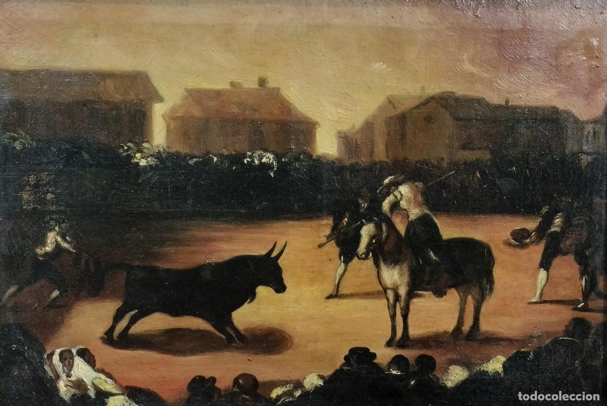 Arte: ESCENA TAURINA DE REJONEO. &Oacute;LEO SOBRE LIENZO. ESPA&Ntilde;A. SIGLO XIX.