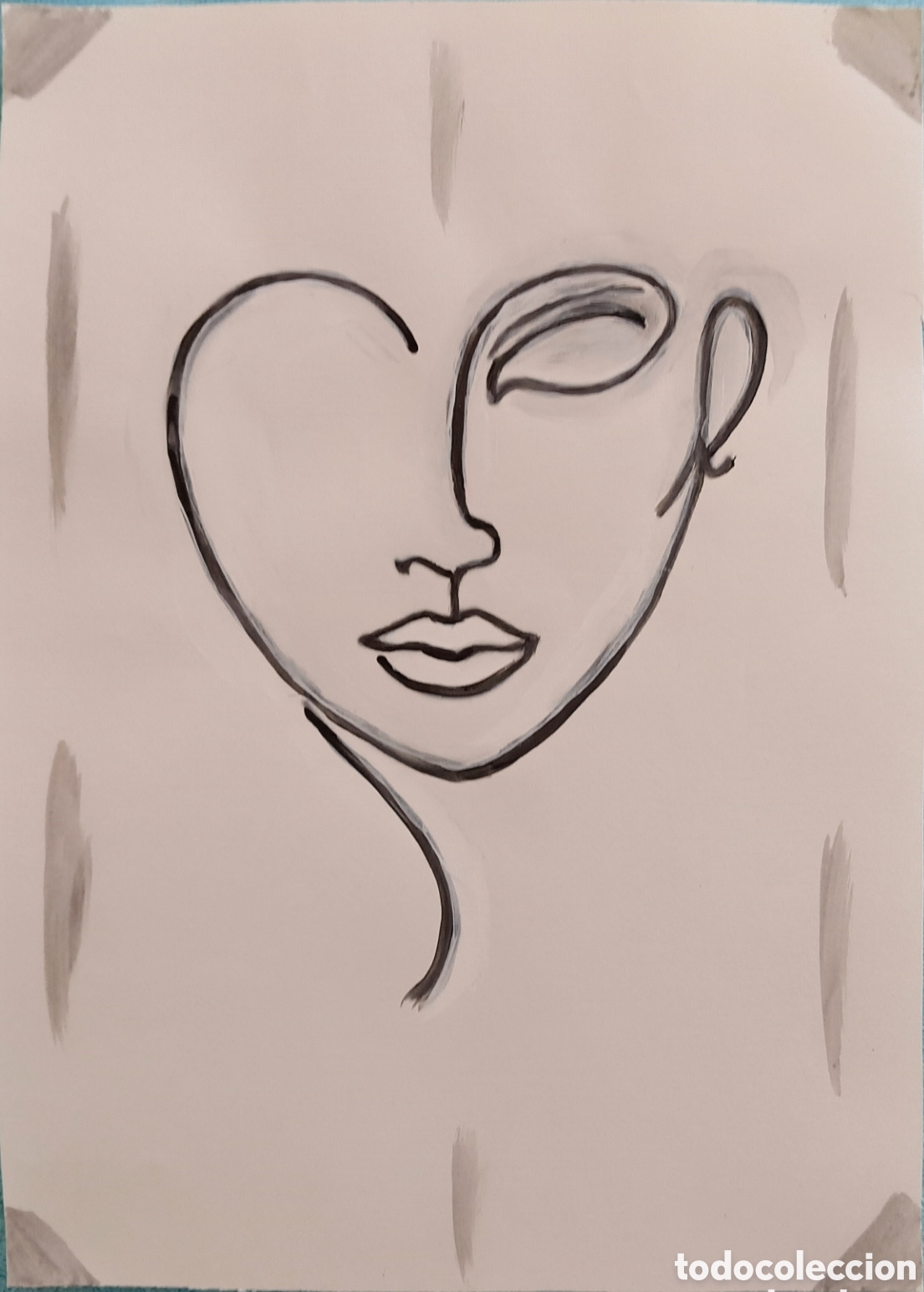 Arte: Original pintura cara rasgos linea (4) (t&eacute;cnica mixta) acuarela y acr&iacute;lico sobre papel 30,5cm x 21,5