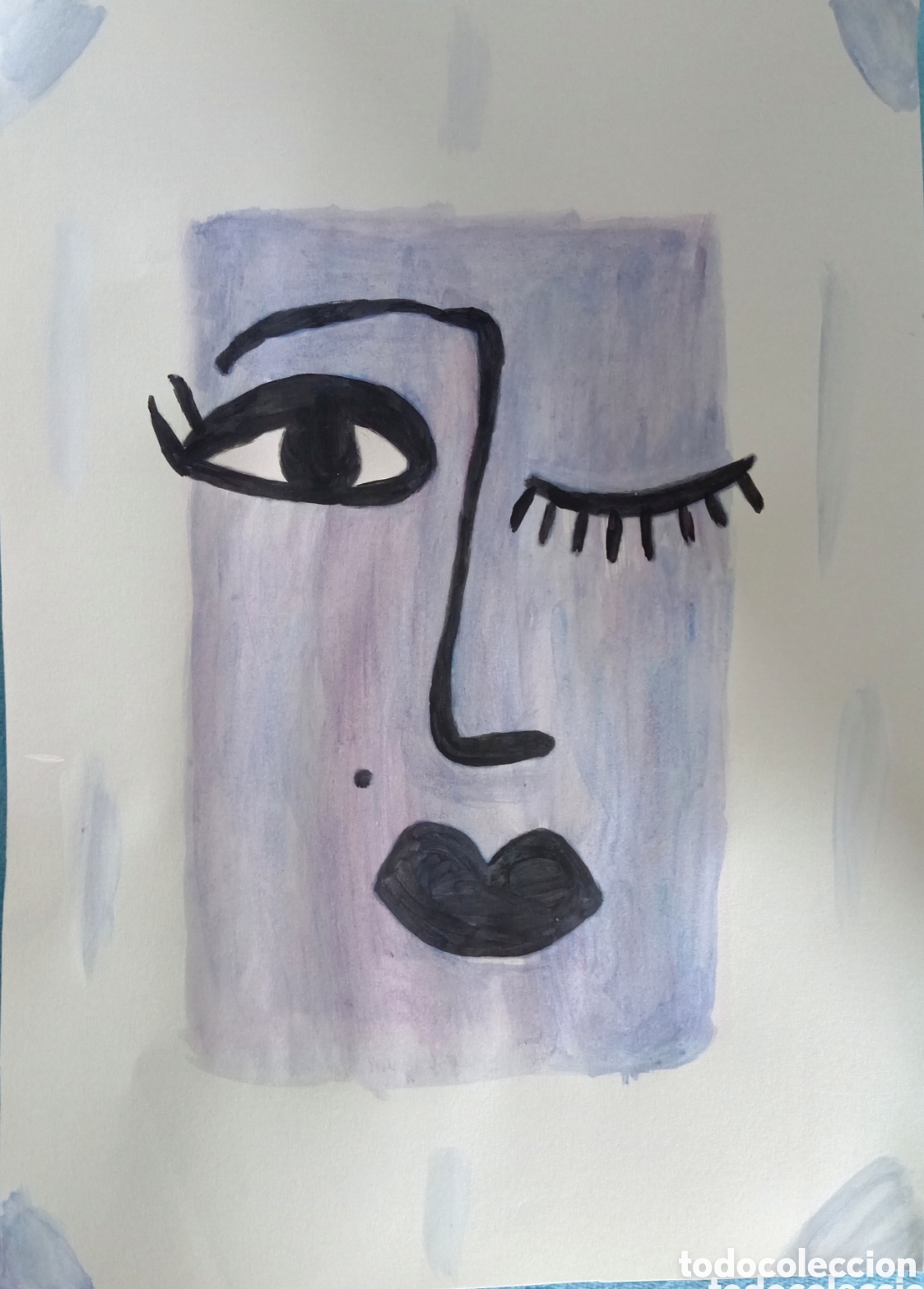 Kunst: Original pintura cara abstracta (5) (t&eacute;cnica mixta) acuarela y acr&iacute;lico sobre papel 30,5cm x 21,5cm.