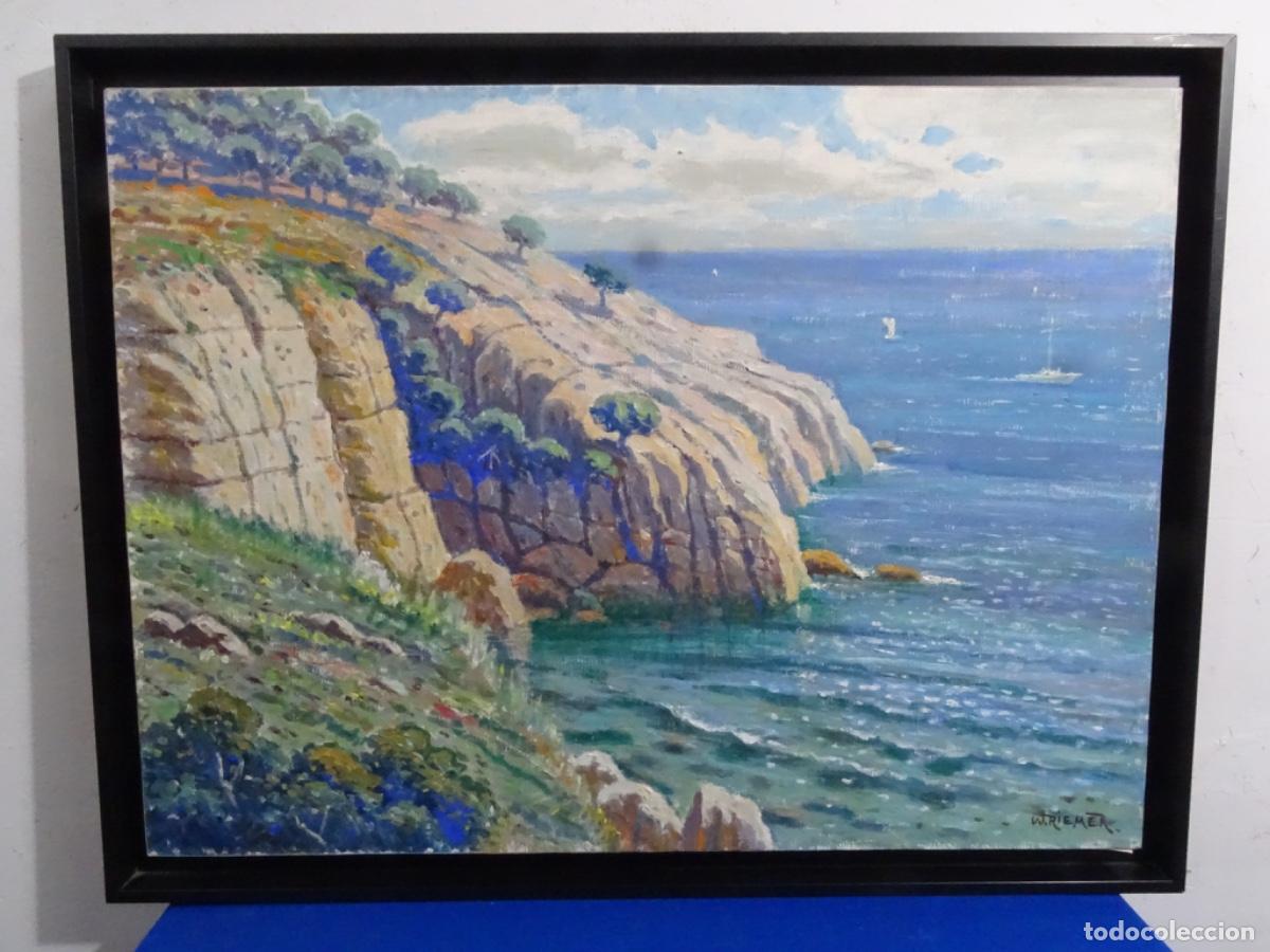 Art: &Oacute;LEO TELA WALTER RIEMER, PINTOR ALEM&Aacute;N. PAISAJE COSTERO DE GRAN COLORIDO.