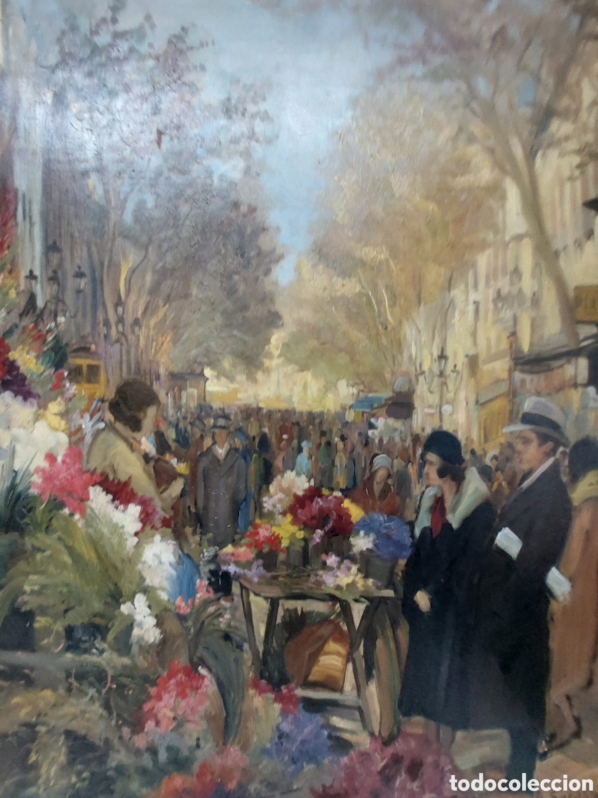 Arte: SARABIA RAFAEL OLEO TELA GRANDE 110X80 RAMBLAS DE BARCELONA 1930 PERFECTO DE MUSEO