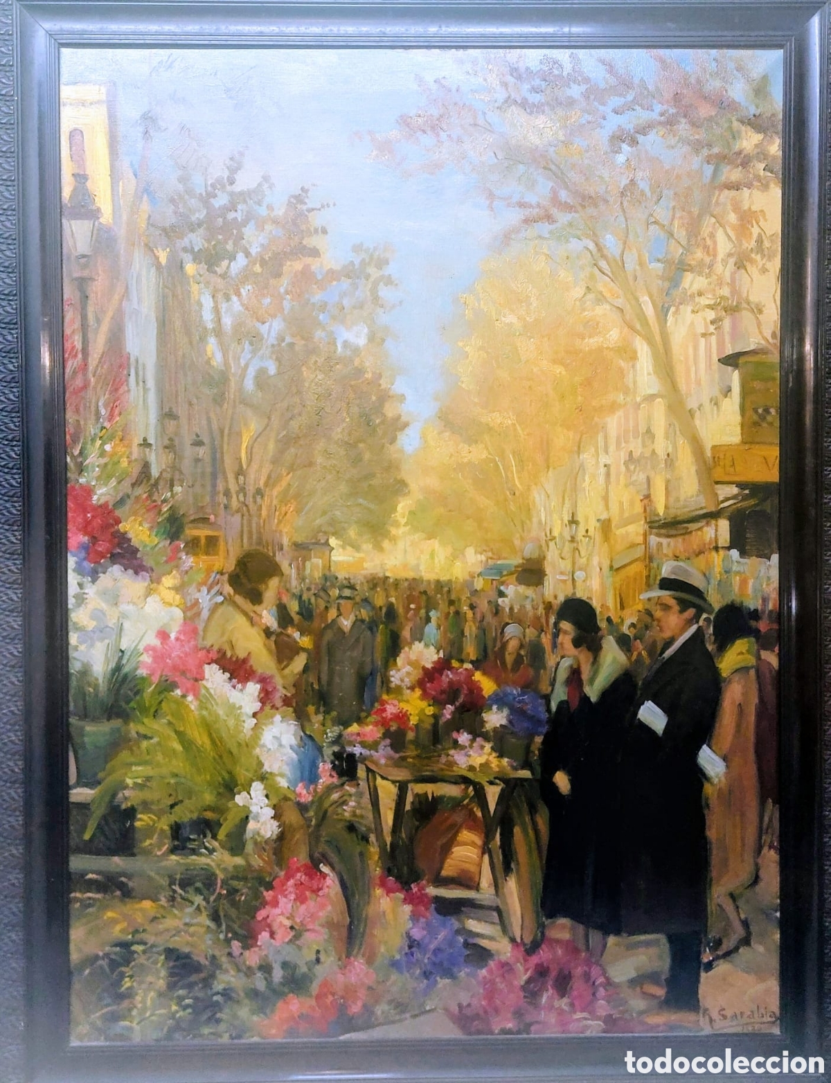 Arte: SARABIA RAFAEL OLEO TELA GRANDE 110X80 RAMBLAS DE BARCELONA 1930 PERFECTO DE MUSEO