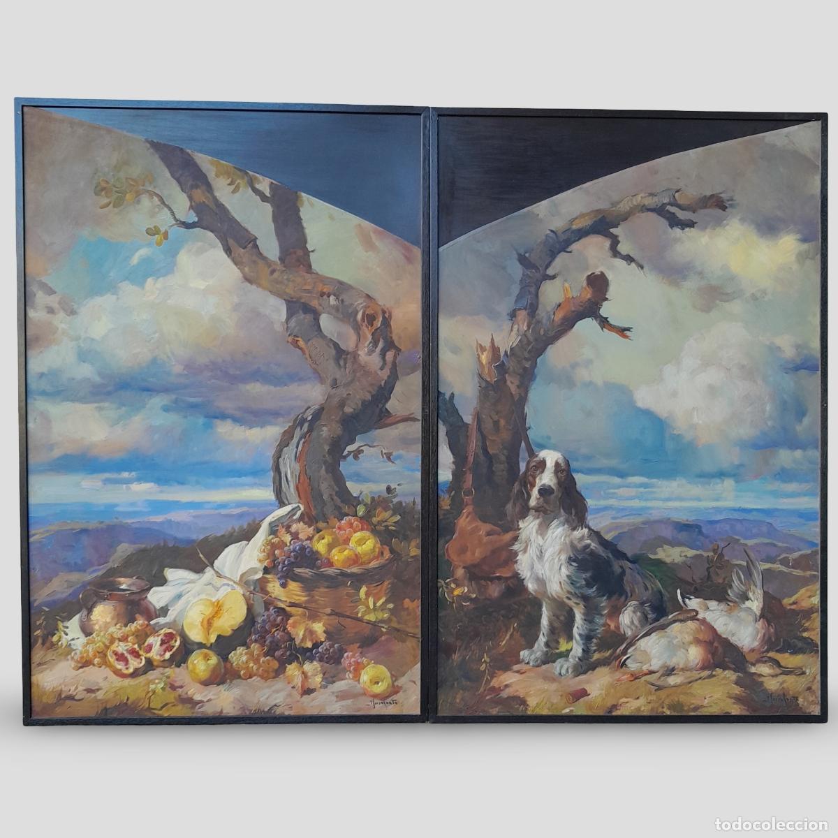 Arte: JOSEP SERRASANTA (1916-1998). &Oacute;LEO SOBRE TABLA. PAREJA DE ESCENA DE CACER&Iacute;A. 1980 CA.