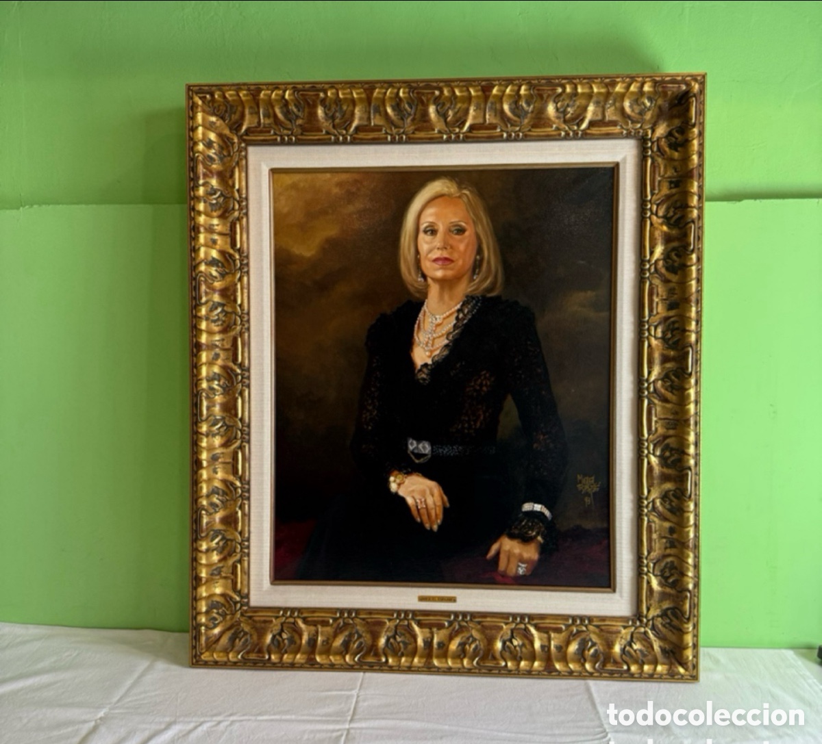 Arte: MIQUEL ESPARBE, retrato mujer, oleo sobre lienzo 70x52 cm firmado y enmarcado.