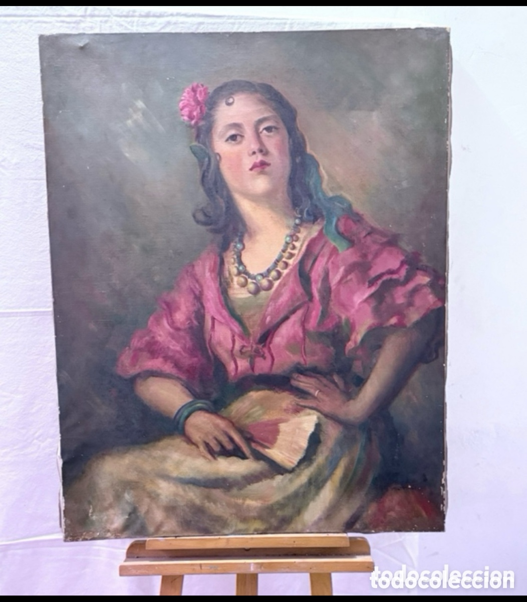Arte: Joan Matamala i Flotats1893-1977)Gitana. &Oacute;leo sobre lienzo firmado.Retrato femenino.Escuela catal&aacute;na