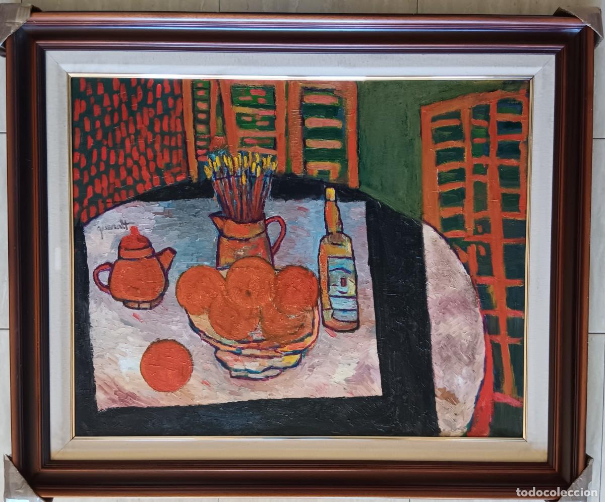 Arte: JOAN QUERALT DE QUADRAS - &Oacute;LEO SOBRE TELA ENMARCADO MADERA 117 X 98 - LA TAULA DE L'ESTUDI - 1982.