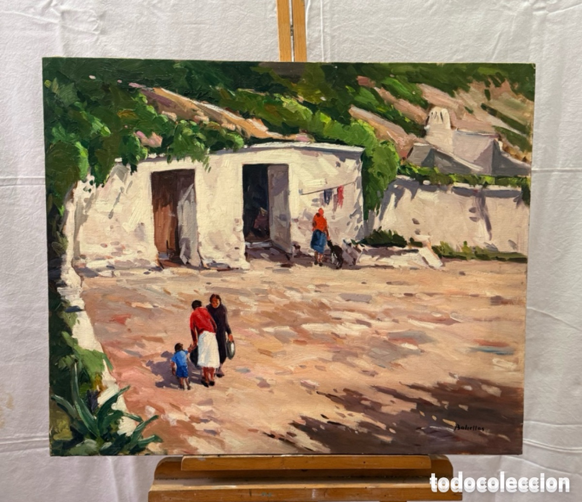 Art: Salvador Baliellas Oliva (Vic, Barcelona, 1932) escena rural mediterr&aacute;nea con figuras, oleo.
