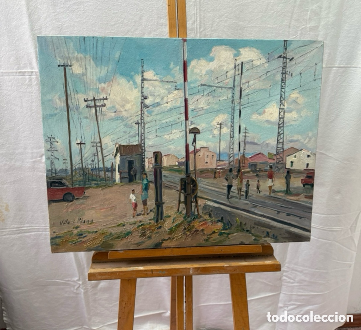 Art: Luis Vila Plana (1921-1992) paso ferroviario en Sabadell, &oacute;leo sobre lienzo firmado.