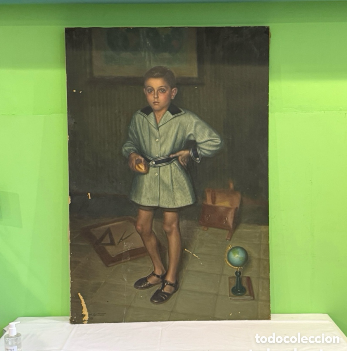 Kunst: Arturo Mart&iacute;nez Cabezas (Valencia 1899) gran retrato de ni&ntilde;o &oacute;leo sobre lienzo 146 x 100 cm
