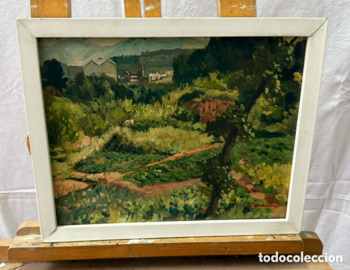 Arte: Pau Casanovas Morral- paisaje Sant Quirze, Hort del Hete - &oacute;leo sobre tabla - firmado.