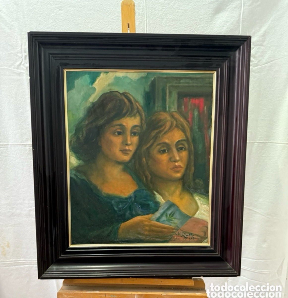 Arte: MANUEL Rallo i Bono (1911-1982). Retrato de dos j&oacute;venes leyendo - &oacute;leo firmado sobre lienzo