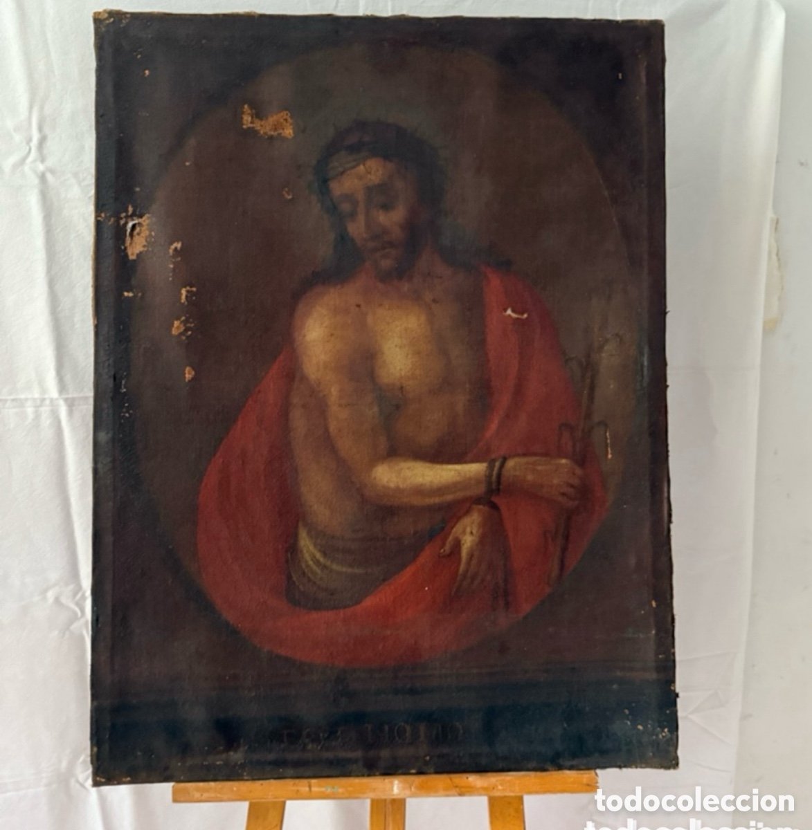 Arte: Antiguo Ecce Homo .Cristo coronado de espinas.Gran &oacute;leo sobre lienzo .Escuela espa&ntilde;ola s. XVII/XVIII