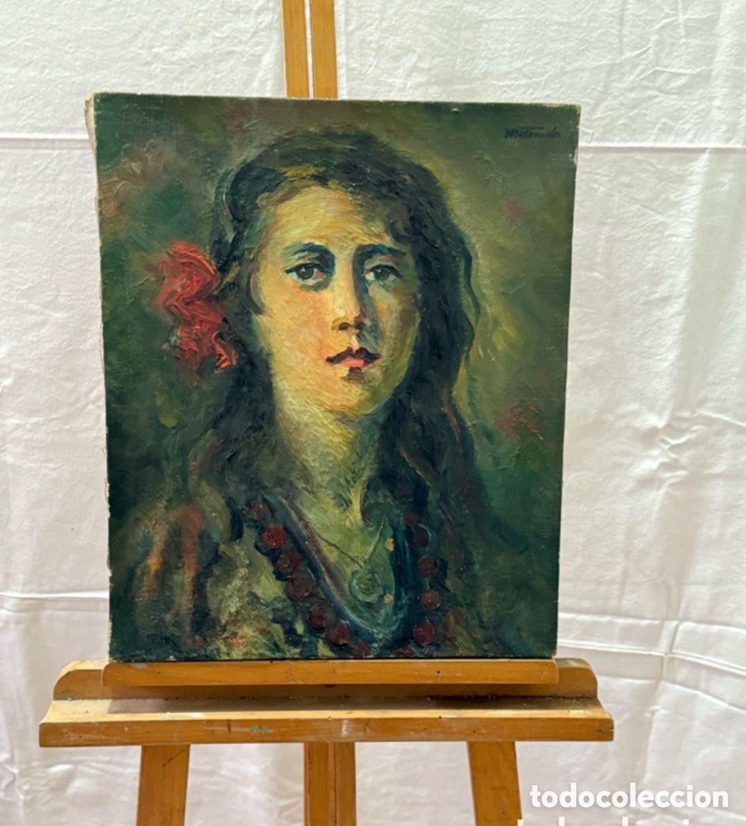 Kunst: Matamala i Flotats1893- 1977) Gitana. &Oacute;leo sobre lienzo firmado. Retrato femenino. Escuela catal&aacute;na