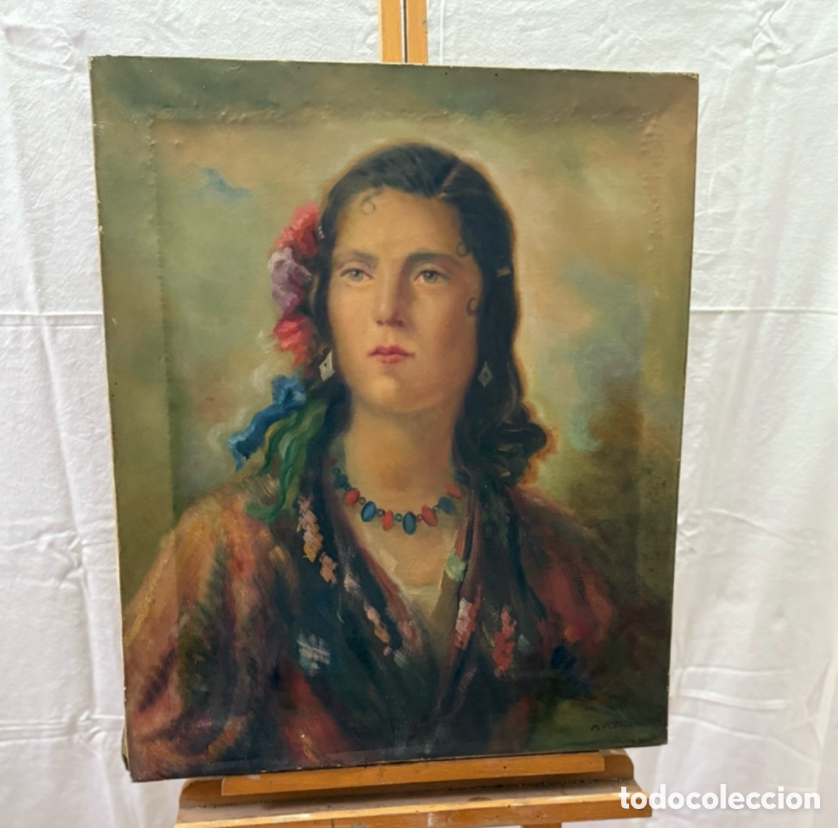 Kunst: Joan matamala i Flotats1893-1977) Gitana.&Oacute;leo sobre lienzo firmado.Retrato femenino.Escuela catal&aacute;na