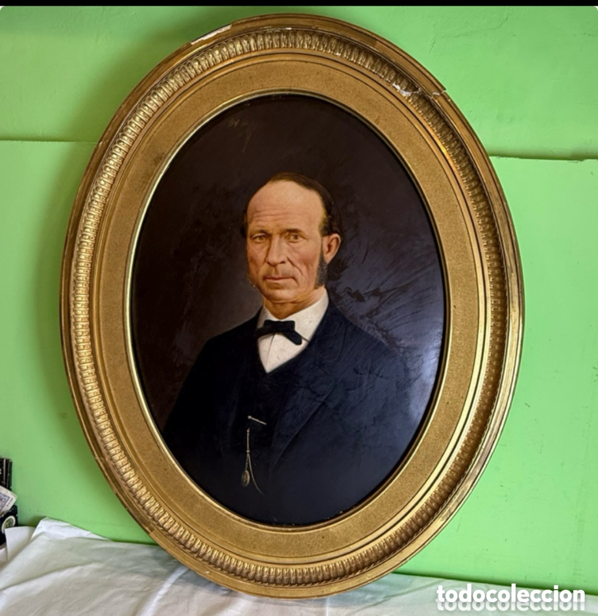 Arte: Gran Retrato al &Oacute;leo s. XIX firmado &rdquo; Napole&oacute;n F.&rdquo; - 100 x 80 cm aprox. Marco oval Barcelona.