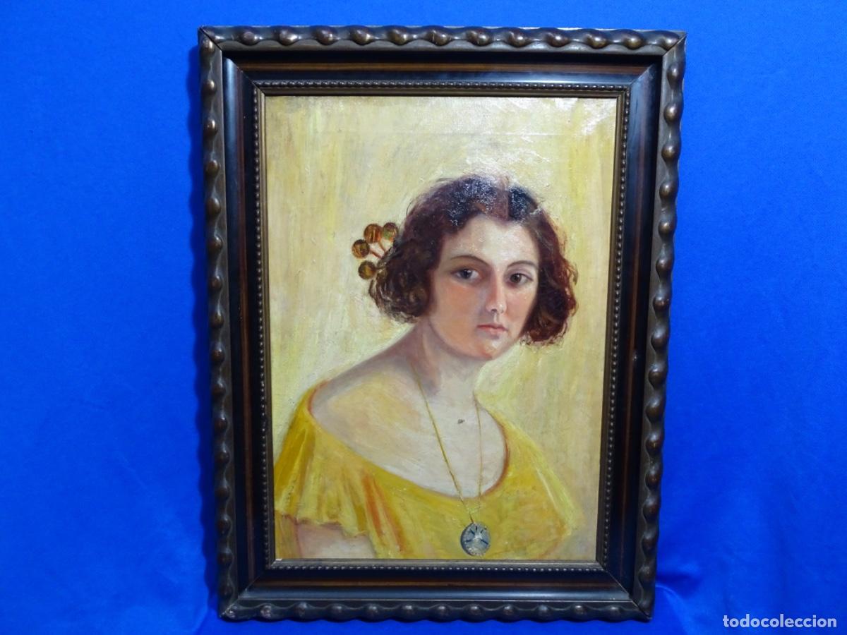 Art: &Oacute;LEO ANONIMO BUEN TRAZO. RETRATO CHICA CON COLETERO.