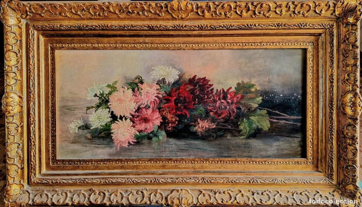 Arte: Bodeg&oacute;n al &oacute;leo con ramo de flores enmarcado - Foto 1