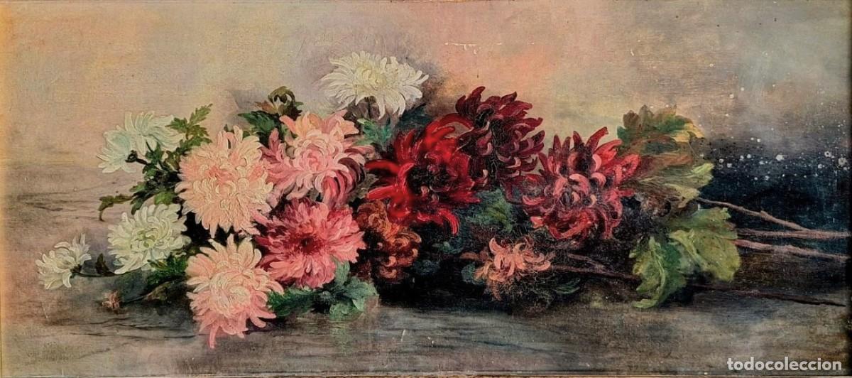 Arte: Bodeg&oacute;n al &oacute;leo con ramo de flores enmarcado - Foto 2