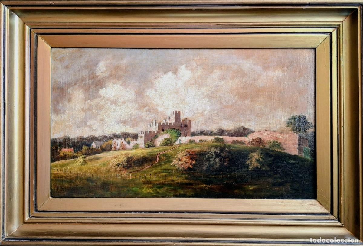 Arte: Bonito paisaje de fortaleza al &oacute;leo ( Escuela Inglesa )