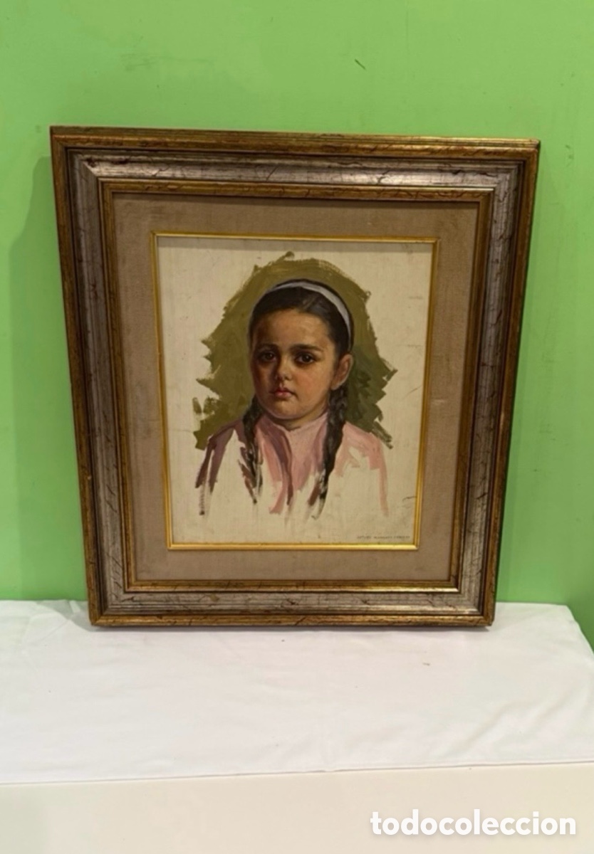 Art: Arturo Mart&iacute;nez Cabezas (Valencia 1899) retrato de ni&ntilde;a &oacute;leo sobre tablex firmado pintura original.