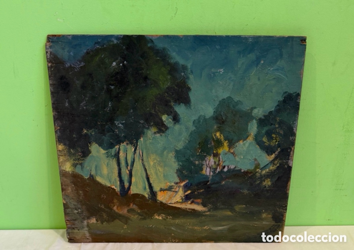 Art: Arturo Mart&iacute;nez Cabezas (1899) &oacute;leo sobre tablex paisaje con &aacute;rboles