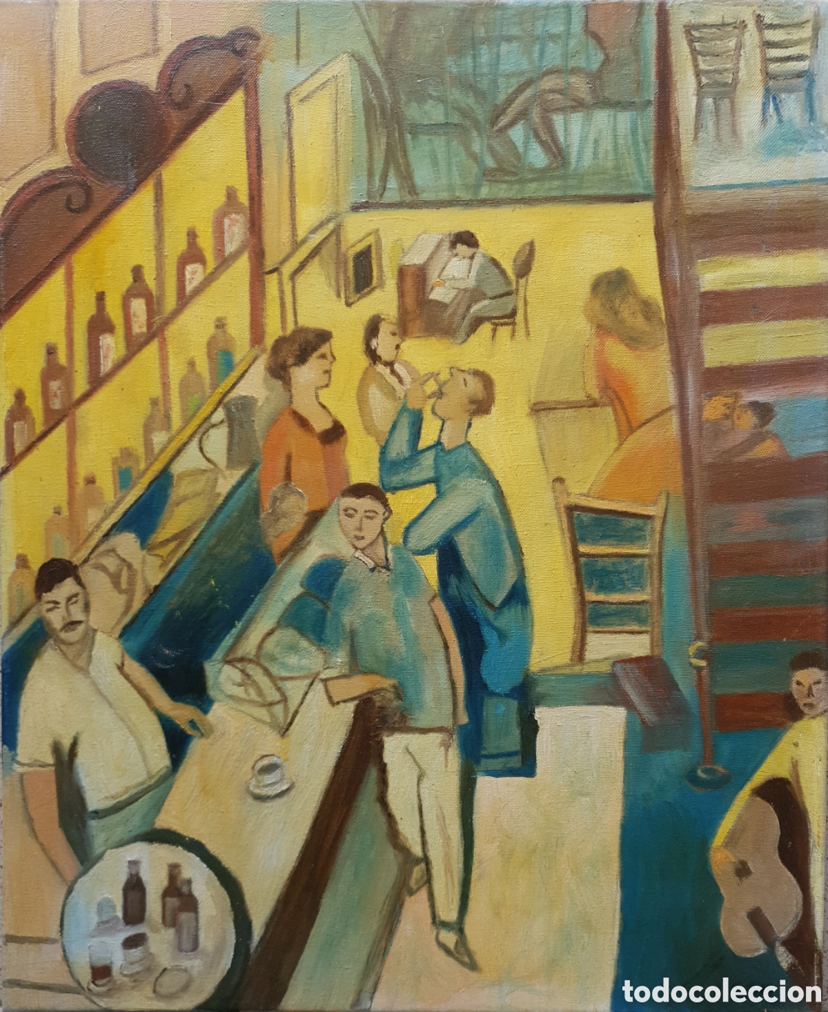 Arte: Jes&uacute;s Losan (Barcelona, 1944) - La Tasca, Barcelona.Oleo/Tela.Firmado.2013