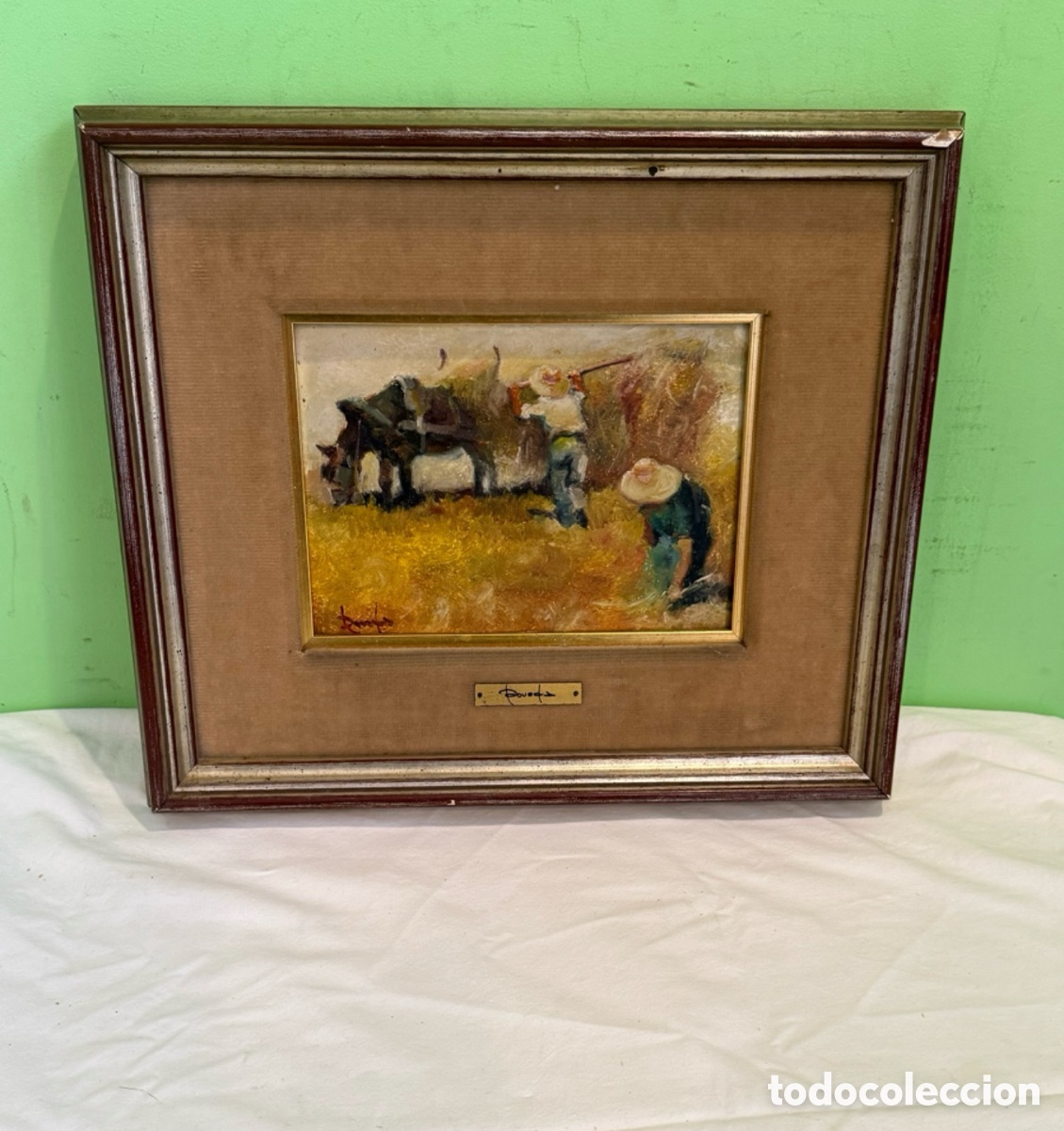 Kunst: Ram&oacute;n Poveda Ibars (Sabadell 1936) &oacute;leo tablex escena rural Ribera de Card&oacute;s firmado y enmarcado