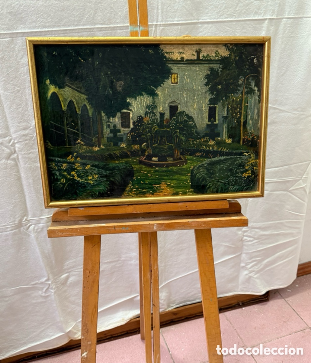 Arte: Paisaje jard&iacute;n con fuente &oacute;leo sobre lienzo enmarcado estilo cl&aacute;sico gran calidad