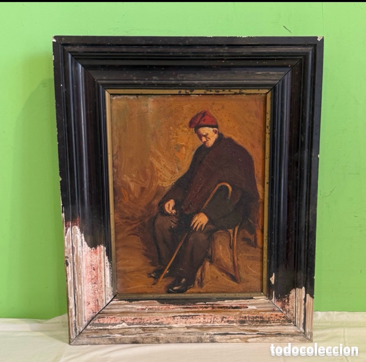 Arte: &Oacute;leo antiguo retrato de anciano firmado pintura cl&aacute;sica siglo XIX