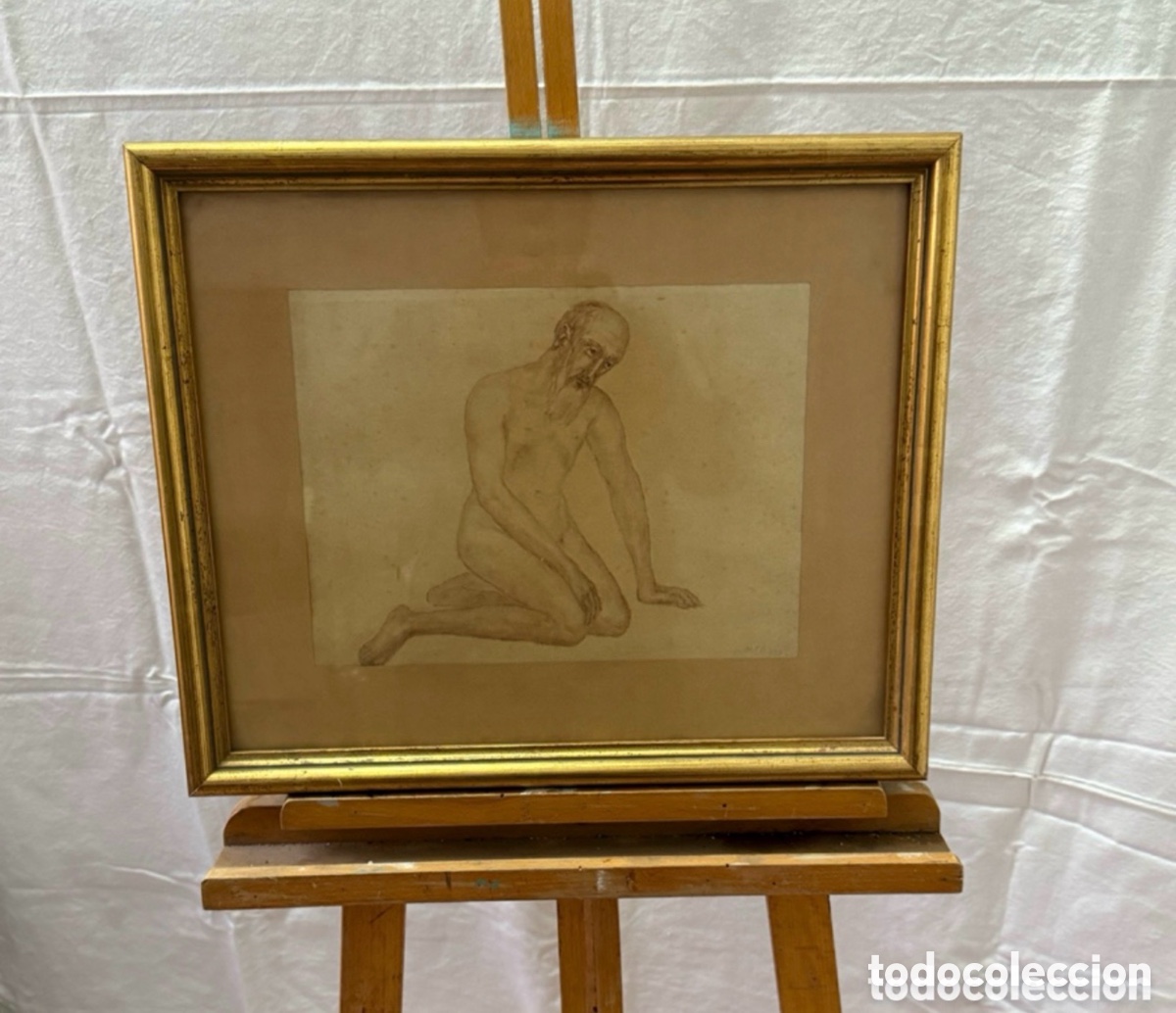 Arte: Maria Pidelaserra i Brias (1877-1946) dibujo acad&eacute;mico masculino desnudo firmado