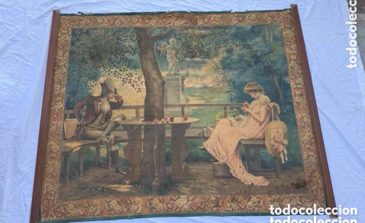 Art: Escuela Espa&ntilde;ola Siglo XIX. TAPIZ AL OLEO SOBRE TELA. &rdquo;Un disgutito de enamorados&rdquo; (156X124 cm).
