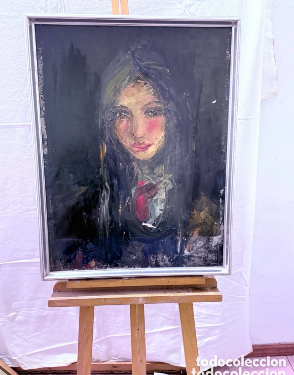 Arte: Retrato femenino expresionista &oacute;leo sobre lienzo firmado 65 x 50 cm