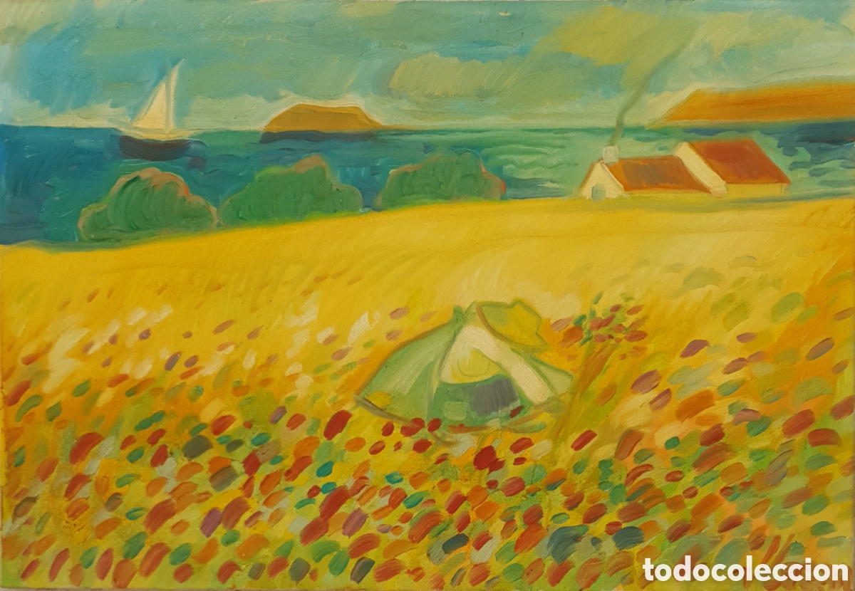 Arte: Jes&uacute;s Losan (Barcelona, 1944) - Campo con Amapolas.Oleo/Tela.Firmado.