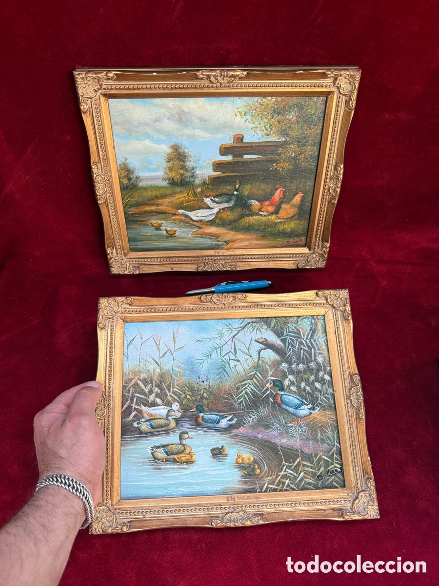 Arte: Lote de dos antiguos cuadros,oleo sobre lienzo!