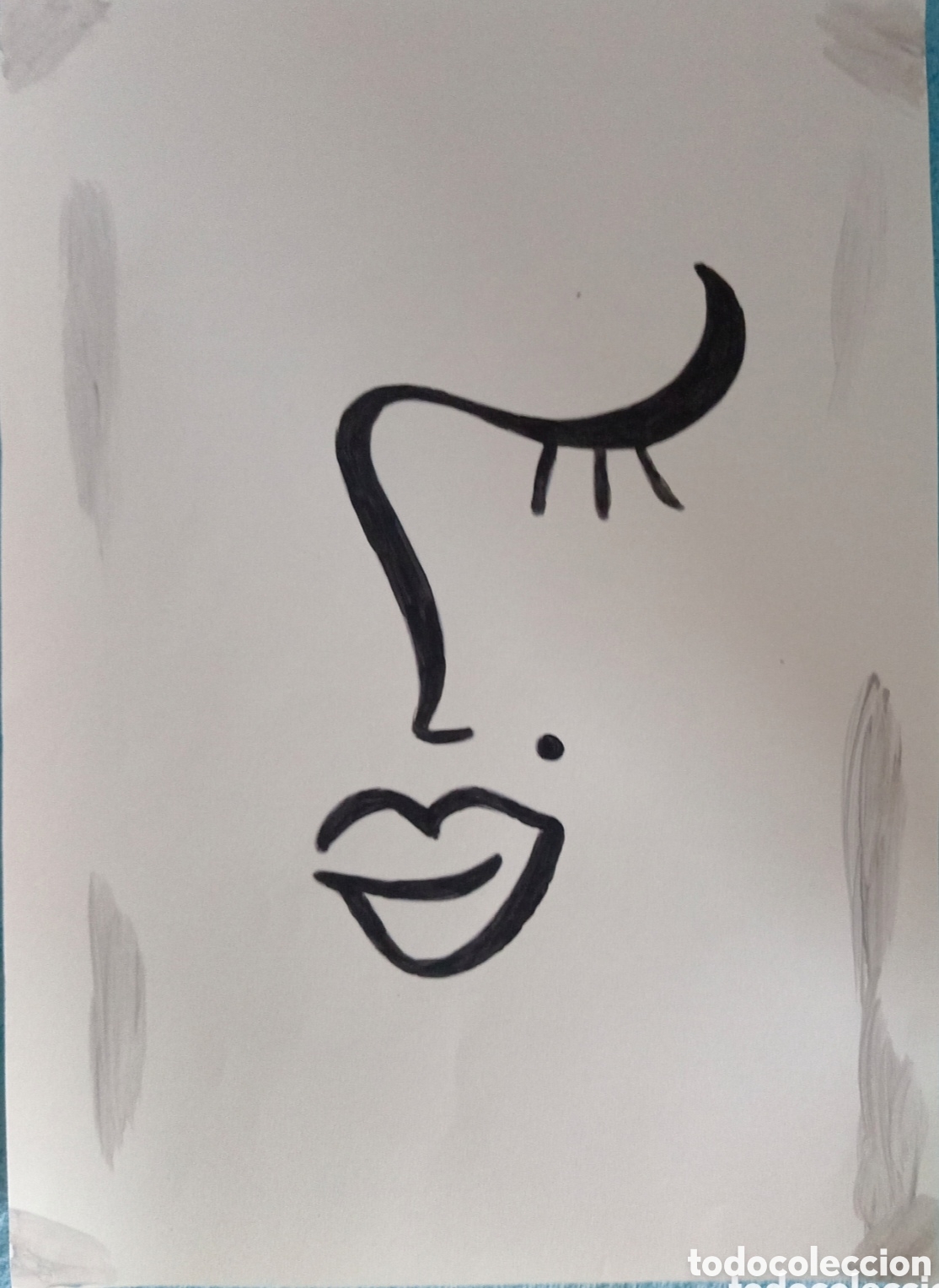 Arte: Original pintura cara rasgos linea (2) (t&eacute;cnica mixta) acuarela y acr&iacute;lico sobre papel 30,5cmx21,5cm