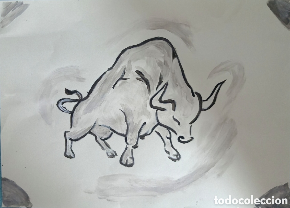 Kunst: Original pintura Toro trazos (14) (t&eacute;cnica mixta) acuarela y acr&iacute;lico sobre papel 30,5cm x 21,5cm...