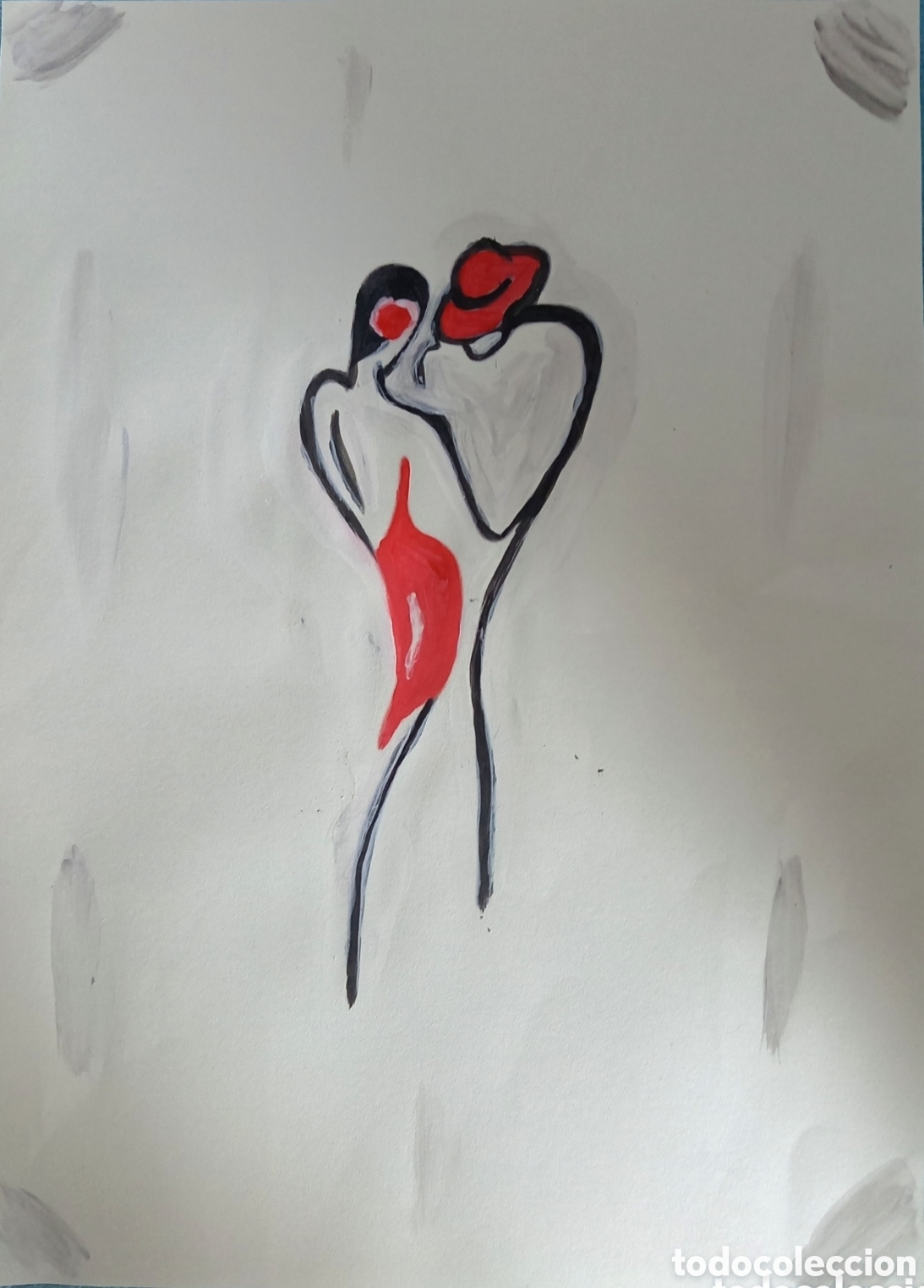 Arte: Original pintura Pareja de baile trazos (2) (t&eacute;cnica mixta) acuarela y acr&iacute;lico sobre papel 30,5cm x