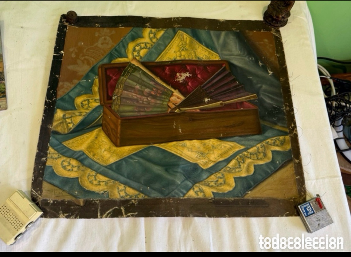 Arte: Arturo Mart&iacute;nez Cabezas (Valencia 1899) &oacute;leo sobre lienzo gran bodeg&oacute;n con abanicos obra original