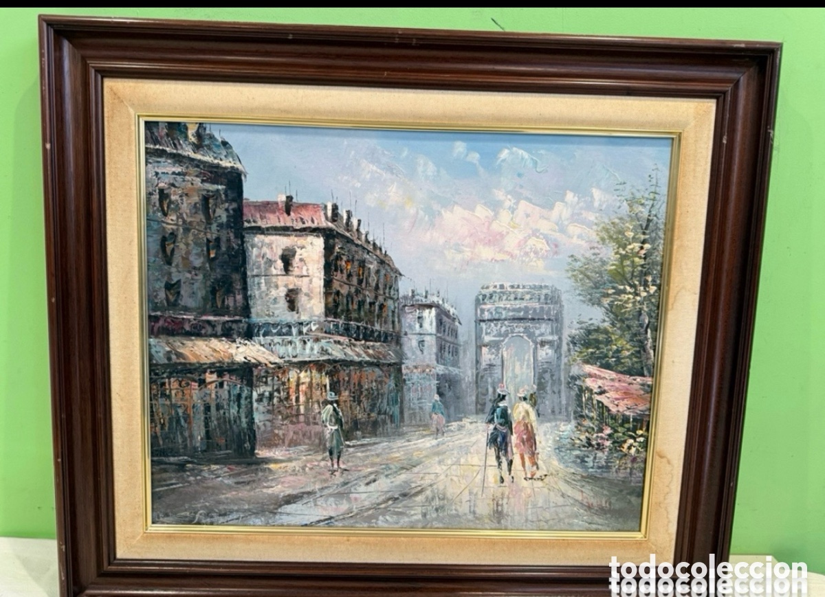 Arte: pintura al &oacute;leo sobre tablex de una escena callejera parisina firmado