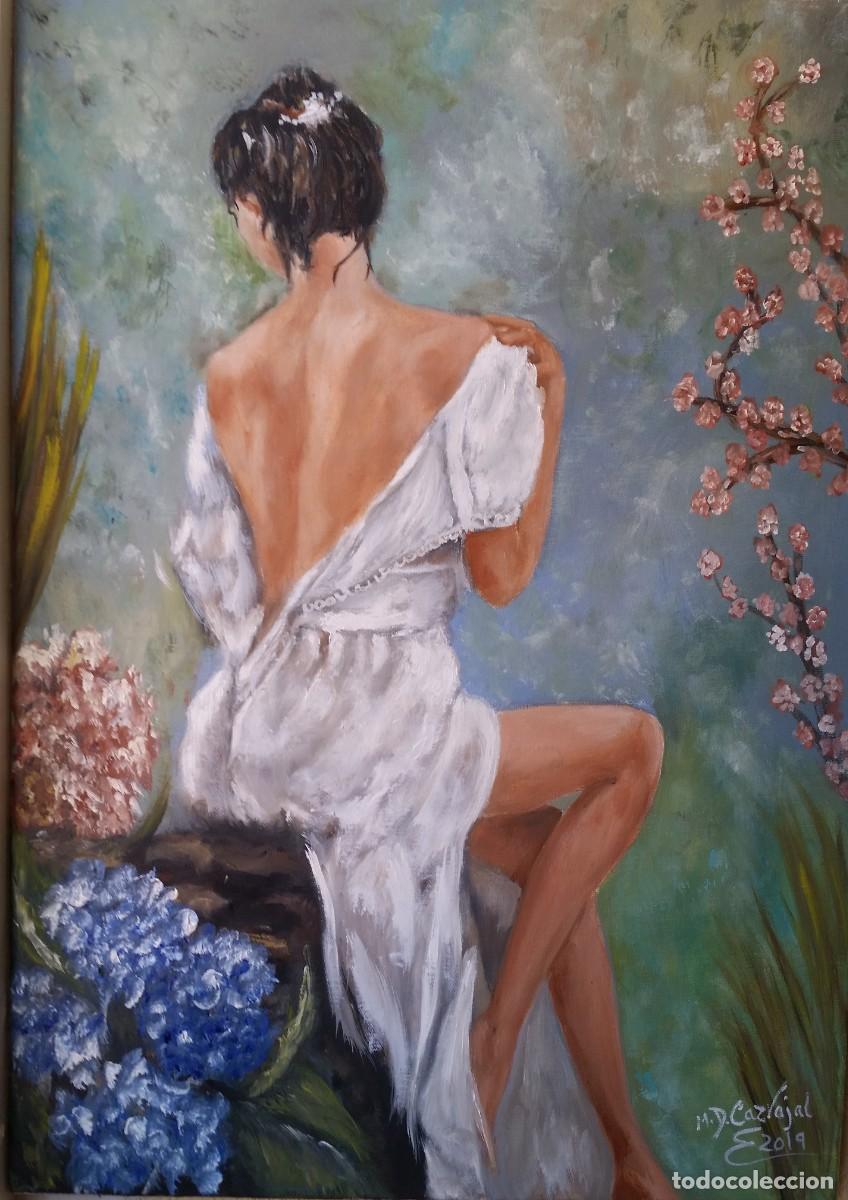 Art: &Oacute;leo sobre lienzo &rdquo;Dama en el Jard&iacute;n&rdquo; - 70x50 cm - (2019)