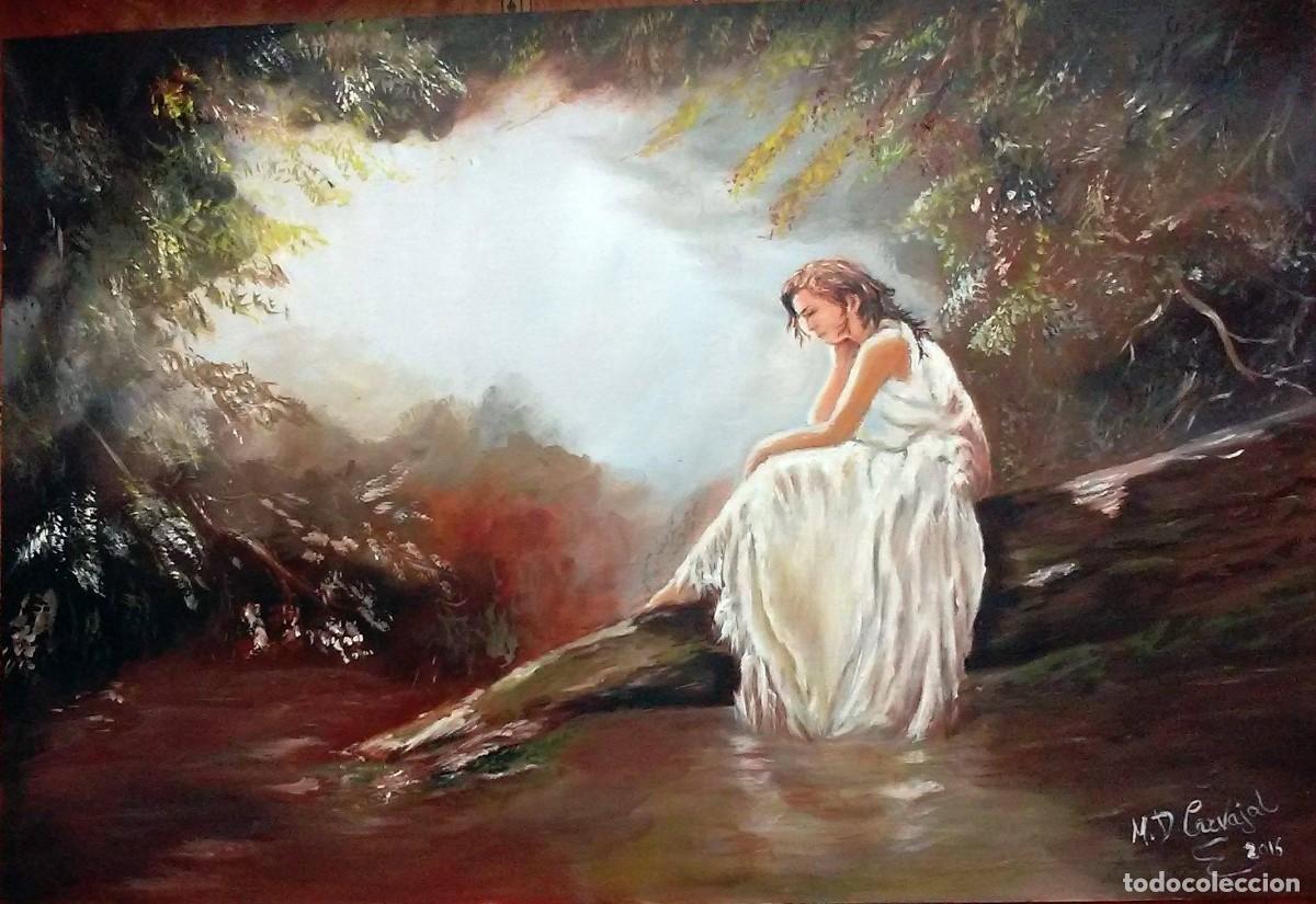 Arte: Cuadro al &oacute;leo mujer en r&iacute;o oleo/tabla enmarcado 60x40 cm