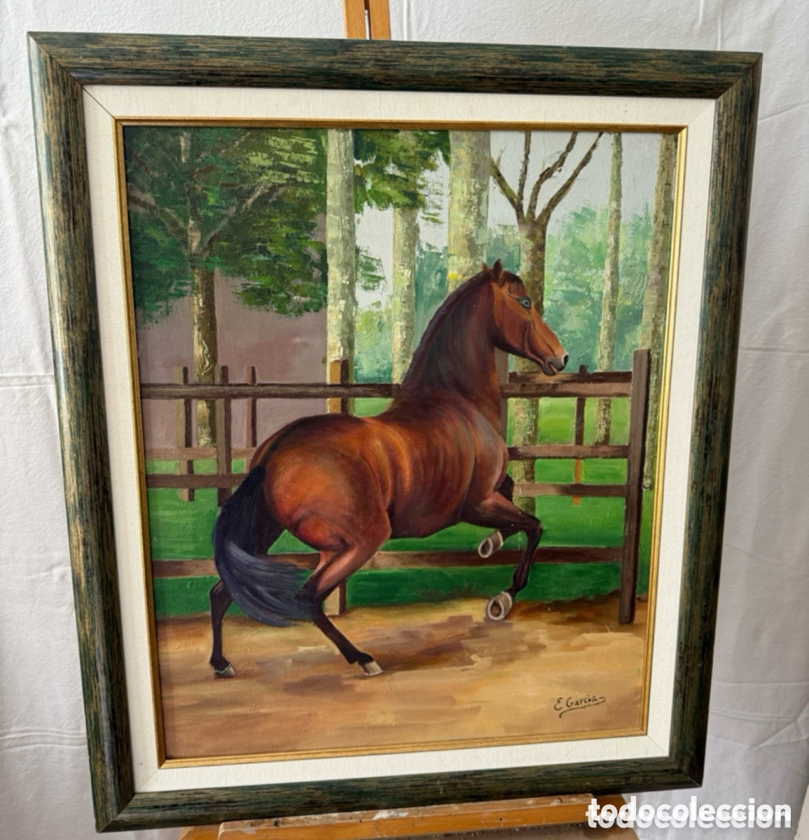 Kunst: Caballo al trote &oacute;leo sobre lienzo firmado Eladio Garc&iacute;a M&aacute;rquez firmado. (60X50 ст).