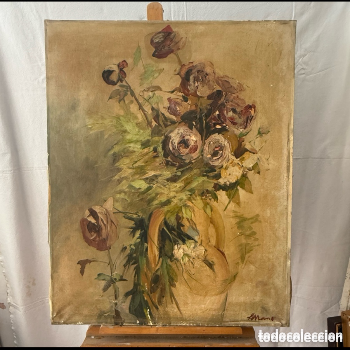 Art: Josep Miquel Serrano i Serra 1912 1982 Flores mediterr&aacute;neas &oacute;leo sobre lienzo gran formato (81X65cm