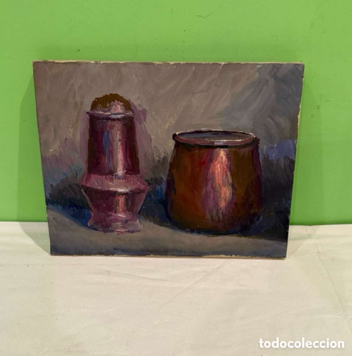 Arte: Arturo Mart&iacute;nez Cabezas (1899) &oacute;leo sobre lienzo bodeg&oacute;n &uacute;ltima obra nota manuscrita reverso