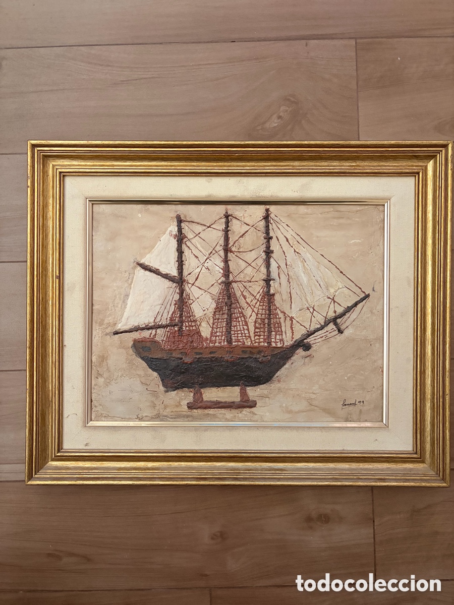 Kunst: Cuadro &Oacute;leo sobre Tabla - Barco en Relieve (1999) - 53x46cm