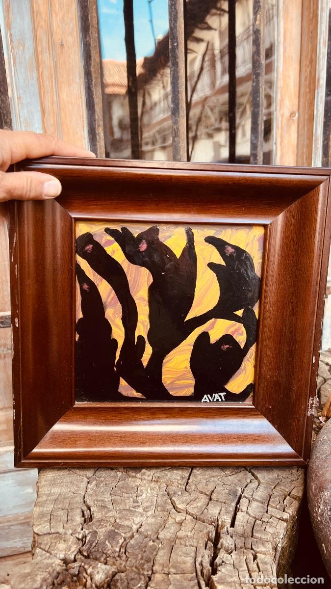 Arte: Azulejo pintado abstracto esmaltes firma Avat 29,5x29,5cms