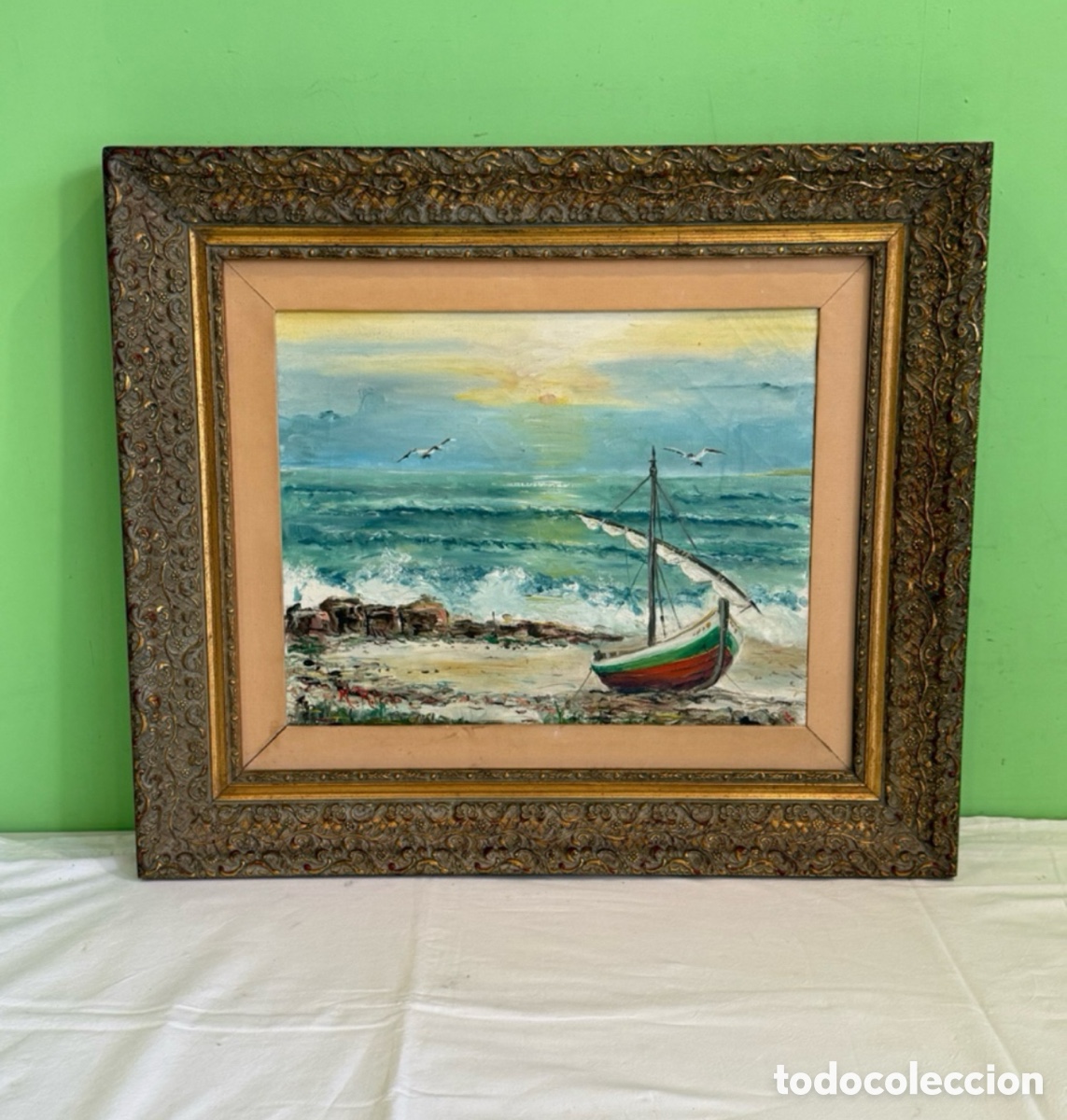 Arte: Antiguo &Oacute;leo Marina sobre lienzo del pintor Miguel Robledo Cimbr&oacute;n.