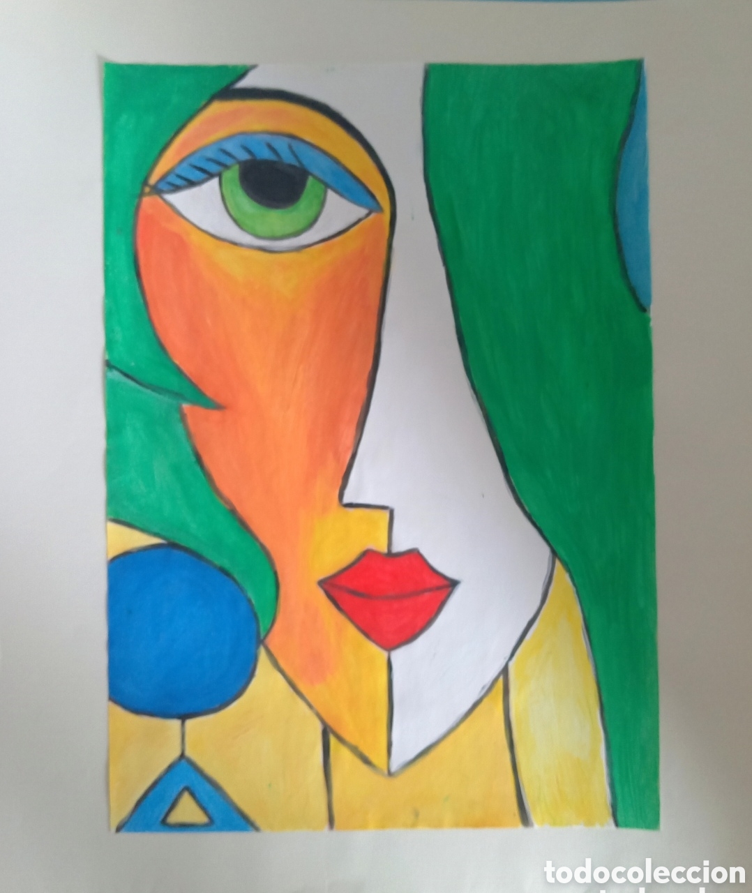 Arte: Original pintura cara abstracta (20) (t&eacute;cnica mixta) acuarela y acr&iacute;lico sobre papel doble 35cmx29,5